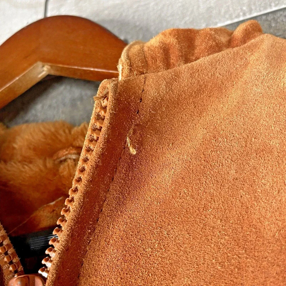 Vtg Hi Gear Mens S Rust Brown Leather Suede Jacket Lined Hooded Heavy‎ Western